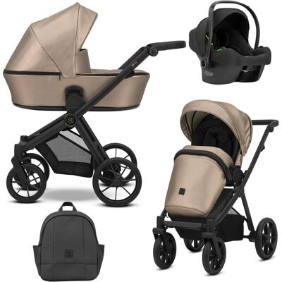 Kunert, Kinderwagen, BRAV 3in1 Öko-Leder Kinderwagen in Braun mit schwarzem Rahmen, Gelrädern und Cosmo Autositz Kunert, Kinderwagen, BRAV 3in1 Öko-Leder Kinderwagen in Braun mit schwarzem Rahmen, Gelrädern und Cosmo Autositz
