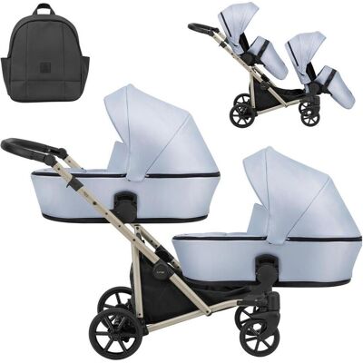 Kunert, Kinderwagen, BRAV DUO 2in1 Öko-Leder Doppelkinderwagen in Hellblau mit Gelrädern und Champagne Rahmen Kunert, Kinderwagen, BRAV DUO 2in1 Öko-Leder Doppelkinderwagen in Hellblau mit Gelrädern und Champagne Rahmen
