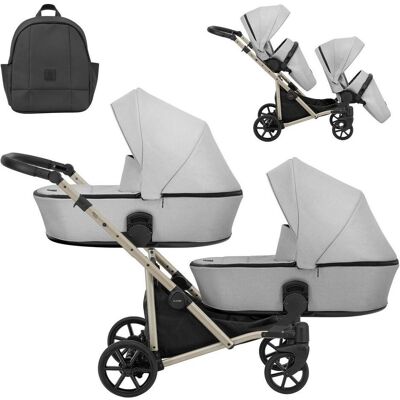 Kunert, Kinderwagen, BRAV DUO 2in1 Doppelkinderwagen in Grau mit Gelben Rädern und Champagnerfarbenem Rahmen Kunert, Kinderwagen, BRAV DUO 2in1 Doppelkinderwagen in Grau mit Gelben Rädern und Champagnerfarbenem Rahmen