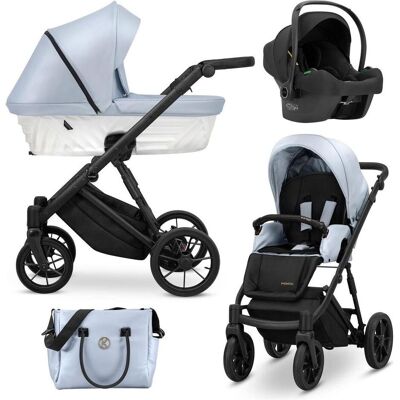 Kunert, Kinderwagen, IVENTO 3in1 Öko-Leder Kinderwagen in Blau mit schwarzem Rahmen Kunert, Kinderwagen, IVENTO 3in1 Öko-Leder Kinderwagen in Blau mit schwarzem Rahmen