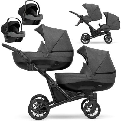 Kunert, Kinderwagen, 3in1 Zwillingskinderwagen BOOSTER mit schwarzem Rahmen und umfangreichem Zubehör Kunert, Kinderwagen, 3in1 Zwillingskinderwagen BOOSTER mit schwarzem Rahmen und umfangreichem Zubehör
