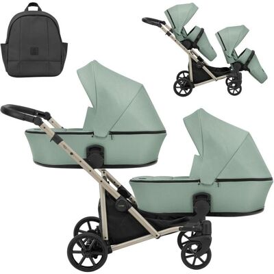 Kunert, Kinderwagen, BRAV DUO 2in1 Doppelkinderwagen in Mint mit Gelben Rädern und Champagnerfarbenem Rahmen Kunert, Kinderwagen, BRAV DUO 2in1 Doppelkinderwagen in Mint mit Gelben Rädern und Champagnerfarbenem Rahmen