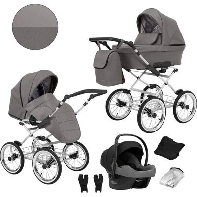 Kunert, Kinderwagen, Romantic 3 in 1 Öko-Leder Kinderwagen in Anthrazit mit Cosmo Autositz und grauem Rahmen Kunert, Kinderwagen, Romantic 3 in 1 Öko-Leder Kinderwagen in Anthrazit mit Cosmo Autositz und grauem Rahmen