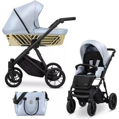 Kunert, Kinderwagen, Ivento Glam 3in1 Öko-Leder Kinderwagen in Blau Metallic mit schwarzem Rahmen Kunert, Kinderwagen, Ivento Glam 3in1 Öko-Leder Kinderwagen in Blau Metallic mit schwarzem Rahmen
