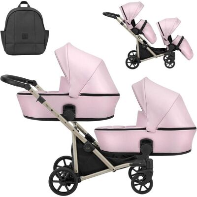 Kunert, Kinderwagen, BRAV DUO 2in1 Öko-Leder Doppelkinderwagen in Baby Pink mit Gelrädern und Champagne Rahmen Kunert, Kinderwagen, BRAV DUO 2in1 Öko-Leder Doppelkinderwagen in Baby Pink mit Gelrädern und Champagne Rahmen
