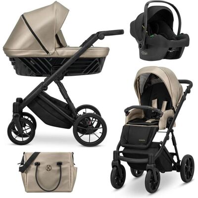 Kunert, Kinderwagen, IVENTO 3in1 Öko-Leder Kinderwagen in Braun mit schwarzem Rahmen und Zubehör Kunert, Kinderwagen, IVENTO 3in1 Öko-Leder Kinderwagen in Braun mit schwarzem Rahmen und Zubehör