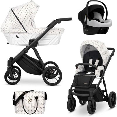 Kunert, Kinderwagen, Ivento 3in1 Kinderwagen mit schwarzem Rahmen und weissem Design Kunert, Kinderwagen, Ivento 3in1 Kinderwagen mit schwarzem Rahmen und weissem Design