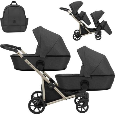 Kunert, Kinderwagen, BRAV DUO 2in1 Doppelkinderwagen in Graphit mit Champagner-Rahmen und Gel-Rädern Kunert, Kinderwagen, BRAV DUO 2in1 Doppelkinderwagen in Graphit mit Champagner-Rahmen und Gel-Rädern