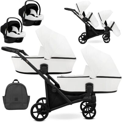 Kunert, Kinderwagen, BRAV DUO 3in1 Öko-Leder Doppelkinderwagen in Weiss mit Gelrädern und schwarzem Rahmen Kunert, Kinderwagen, BRAV DUO 3in1 Öko-Leder Doppelkinderwagen in Weiss mit Gelrädern und schwarzem Rahmen