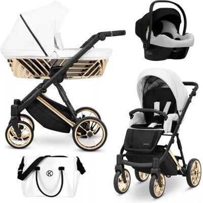 Kunert, Kinderwagen, Ivento Glam 3in1 Öko-Leder Kinderwagen in Weiss mit goldenem Rahmen Kunert, Kinderwagen, Ivento Glam 3in1 Öko-Leder Kinderwagen in Weiss mit goldenem Rahmen