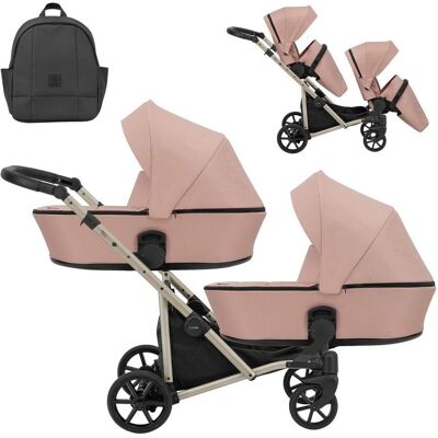 Kunert, Kinderwagen, BRAV DUO 2in1 Doppelkinderwagen in Pink mit Gelben Rädern und Champagnerfarbenem Rahmen Kunert, Kinderwagen, BRAV DUO 2in1 Doppelkinderwagen in Pink mit Gelben Rädern und Champagnerfarbenem Rahmen