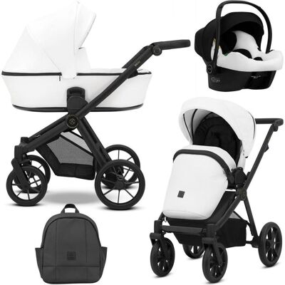 Kunert, Kinderwagen, BRAV 3in1 Öko-Leder Kinderwagen in Weiss mit schwarzem Rahmen, Gelrädern und Autositz Kunert, Kinderwagen, BRAV 3in1 Öko-Leder Kinderwagen in Weiss mit schwarzem Rahmen, Gelrädern und Autositz