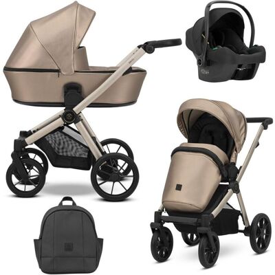 Kunert, Kinderwagen, BRAV 3in1 Öko-Leder Kinderwagen in Braun mit Champagner Rahmen und Gelrädern Kunert, Kinderwagen, BRAV 3in1 Öko-Leder Kinderwagen in Braun mit Champagner Rahmen und Gelrädern