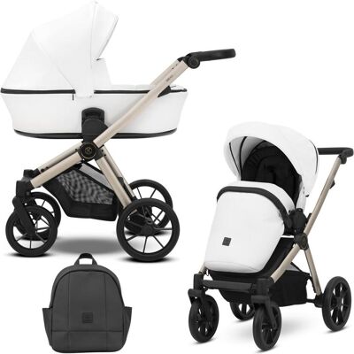 Kunert, Kinderwagen, BRAV DUO 2in1 Öko-Leder Doppelkinderwagen in Weiss Gelrädern und Champagner-Rahmen Kunert, Kinderwagen, BRAV DUO 2in1 Öko-Leder Doppelkinderwagen in Weiss Gelrädern und Champagner-Rahmen