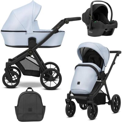 Kunert, Kinderwagen, BRAV 3in1 Öko-Leder Kinderwagen in Blau mit schwarzem Rahmen, Gel Rädern und Cosmo Autositz Kunert, Kinderwagen, BRAV 3in1 Öko-Leder Kinderwagen in Blau mit schwarzem Rahmen, Gel Rädern und Cosmo Autositz
