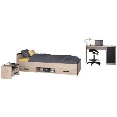 Parisot Kinderzimmer-Set - Bett, Nachttisch, Schreibtisch - Chene/noir Parisot Kinderzimmer-Set - Bett, Nachttisch, Schreibtisch - Chene/noir