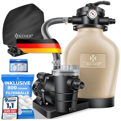 Kesser, Pool Filter + Pool Pumpe, Sandfilteranlage Sandfilter + 800g Filterbälle ersetzen 25kg Filtersand 7-Wege Ventil Kesser, Pool Filter + Pool Pumpe, Sandfilteranlage Sandfilter + 800g Filterbälle ersetzen 25kg Filtersand 7-Wege Ventil