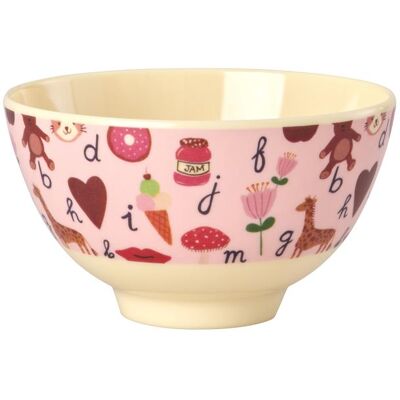 Rice, Kindergeschirr + Kinderbesteck, - Melamine Bowl with Pink ABC Print - Pink - 300 ml Rice, Kindergeschirr + Kinderbesteck, - Melamine Bowl with Pink ABC Print - Pink - 300 ml