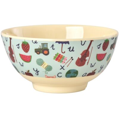 Rice, Kindergeschirr + Kinderbesteck, - Melamine Bowl with Blue ABC Print - Blue - Medium - 700 ml Rice, Kindergeschirr + Kinderbesteck, - Melamine Bowl with Blue ABC Print - Blue - Medium - 700 ml