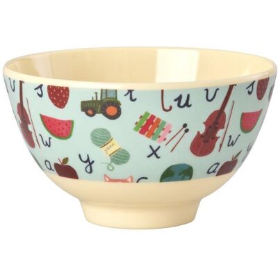 Rice, Kindergeschirr + Kinderbesteck, - Melamine Bowl with Blue ABC Print - Blue - Small - 300 ml Rice, Kindergeschirr + Kinderbesteck, - Melamine Bowl with Blue ABC Print - Blue - Small - 300 ml