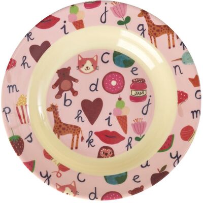Rice, Kindergeschirr + Kinderbesteck, - Melamine Kids Bowl with ABC Print - Pink - 250 ml Rice, Kindergeschirr + Kinderbesteck, - Melamine Kids Bowl with ABC Print - Pink - 250 ml
