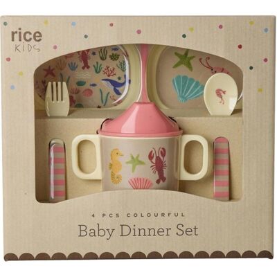 Rice, Kindergeschirr + Kinderbesteck, - Melamine Baby Dinner Set - Coral Ocean Print - 4 pcs Rice, Kindergeschirr + Kinderbesteck, - Melamine Baby Dinner Set - Coral Ocean Print - 4 pcs