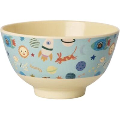 Rice, Kindergeschirr + Kinderbesteck, - Melamine Bowl with Dogs in Space Print - Blue - Small - 300 ml Rice, Kindergeschirr + Kinderbesteck, - Melamine Bowl with Dogs in Space Print - Blue - Small - 300 ml