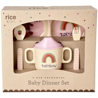 Rice, Kindergeschirr + Kinderbesteck, - Melamine Baby Dinner Set - Pink - 4 pcs Rice, Kindergeschirr + Kinderbesteck, - Melamine Baby Dinner Set - Pink - 4 pcs