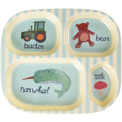 Rice, Kindergeschirr + Kinderbesteck, - Melamine Kids 4 Room Plate - Blue ABC Print - Blue Rice, Kindergeschirr + Kinderbesteck, - Melamine Kids 4 Room Plate - Blue ABC Print - Blue