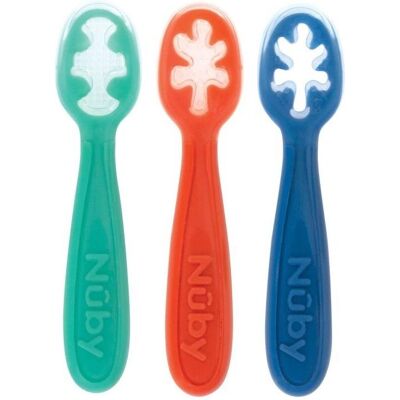 Nuby, Kindergeschirr + Kinderbesteck, 3er-Set Babylöffel – – Silikon – ab 6 Monaten – Blau/Rot/Grün Nuby, Kindergeschirr + Kinderbesteck, 3er-Set Babylöffel – – Silikon – ab 6 Monaten – Blau/Rot/Grün