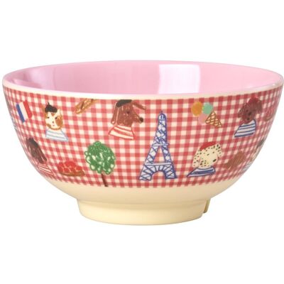 Rice, Kindergeschirr + Kinderbesteck, - Melamine Bowl with Red Kids in Paris Print - Pink - 700 ml Rice, Kindergeschirr + Kinderbesteck, - Melamine Bowl with Red Kids in Paris Print - Pink - 700 ml