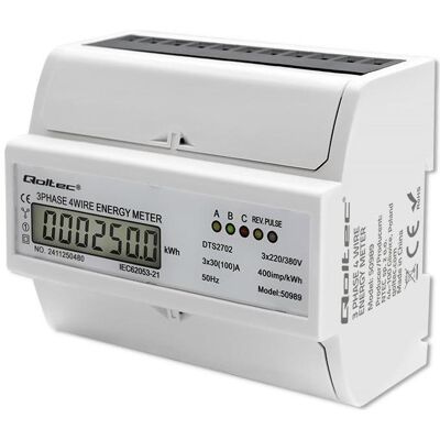 Qoltec, Energiemessgerät, Dreiphasen-Elektronischer Zähler Qoltec, Energiemessgerät, Dreiphasen-Elektronischer Zähler