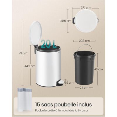 Songmics Mülleimer Rund Pedal 15 Beutel, Abfalleimer, Weiss Songmics Mülleimer Rund Pedal 15 Beutel, Abfalleimer, Weiss