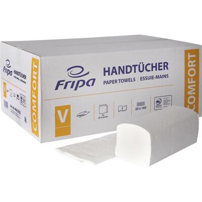 Fripa Weiße Komfortpapierhandtücher - 2-lagig, 3.200 Stück Fripa Weiße Komfortpapierhandtücher - 2-lagig, 3.200 Stück