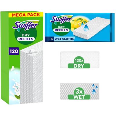 Swiffer Bodenwischer Mit 120 Trockenen Und 3 Feuchten Bodentüchern, Reinigungsutensil, Weiss Swiffer Bodenwischer Mit 120 Trockenen Und 3 Feuchten Bodentüchern, Reinigungsutensil, Weiss