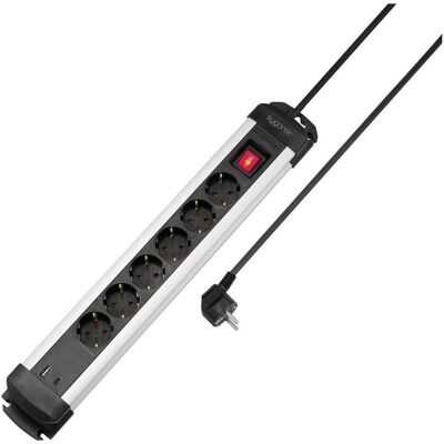 Sygonix, Steckdosenleiste, SY-6807130 Steckdosenleiste mit Schalter 6fach Schwarz, Silber Schutzkon (6x, CEE 7/4, USB-A, USB-C) Sygonix, Steckdosenleiste, SY-6807130 Steckdosenleiste mit Schalter 6fach Schwarz, Silber Schutzkon (6x, CEE 7/4, USB-A, USB-C)