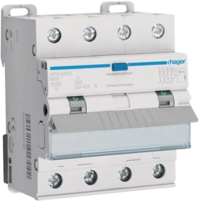 Hager AFX420D - FI/LS-Schalter 4-polig, 10kA, 300mA Hager AFX420D - FI/LS-Schalter 4-polig, 10kA, 300mA
