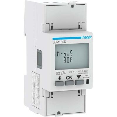 Hager ECM180D - Energiezähler - 80A, 2M, M-Bus, Monofasisch Hager ECM180D - Energiezähler - 80A, 2M, M-Bus, Monofasisch