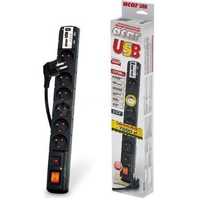 Acar, Steckdosenleiste, Steckdosenleiste USB Überspannungsschutz 6 Steckdosen 3 m schwarz (W0158) (6x, CEE 7/5, 3 m) Acar, Steckdosenleiste, Steckdosenleiste USB Überspannungsschutz 6 Steckdosen 3 m schwarz (W0158) (6x, CEE 7/5, 3 m)