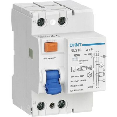 Chint NL210-2-63-30B10/AX Fehlerstromschutzschalter - Typ B 2P 63A 30mA 240V Chint NL210-2-63-30B10/AX Fehlerstromschutzschalter - Typ B 2P 63A 30mA 240V