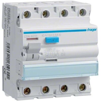 Hager CDA441D Fehlerstrom-Schutzschalter - 4P 40A 30mA Typ A Hager CDA441D Fehlerstrom-Schutzschalter - 4P 40A 30mA Typ A