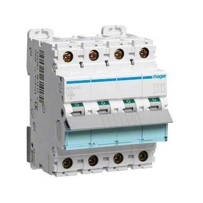 Hager NCN413 4-poliger Leitungsschutzschalter - 13A, C-Charakteristik Hager NCN413 4-poliger Leitungsschutzschalter - 13A, C-Charakteristik