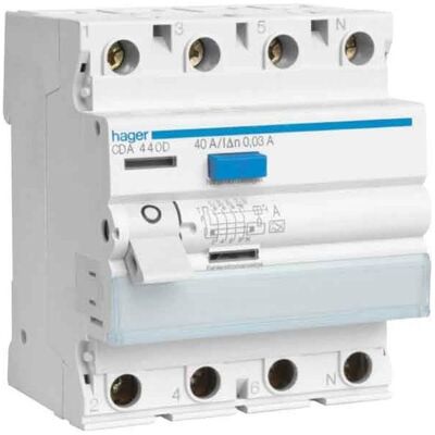 Hager CEA463D 4-pol 63A 100mA FI-Schutzschalter Hager CEA463D 4-pol 63A 100mA FI-Schutzschalter
