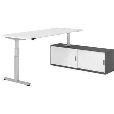 Hammerbacher, Schreibtisch, Sitz-Steh Kombi 200x80cm, Weiss/Silber Hammerbacher, Schreibtisch, Sitz-Steh Kombi 200x80cm, Weiss/Silber