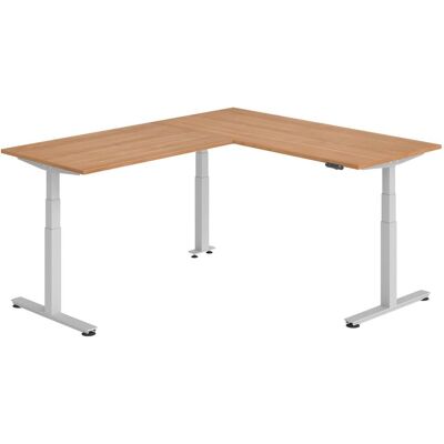 Hammerbacher, Schreibtisch, Sitz-Steh-Winkeltisch 180x220cm Nussb./Silber Hammerbacher, Schreibtisch, Sitz-Steh-Winkeltisch 180x220cm Nussb./Silber