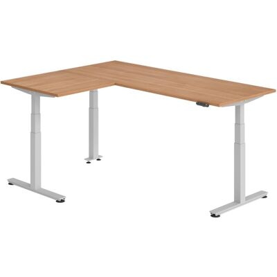 Hammerbacher, Schreibtisch, Sitz-Steh-Winkeltisch 200x160cm Nussb./Silber Hammerbacher, Schreibtisch, Sitz-Steh-Winkeltisch 200x160cm Nussb./Silber