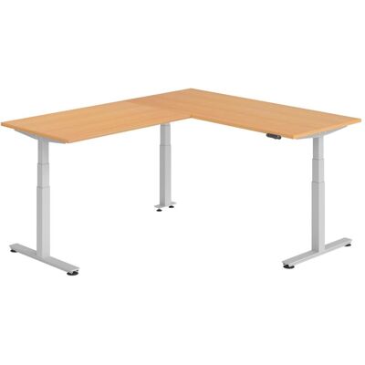 Hammerbacher, Schreibtisch, Sitz-Steh-Winkeltisch 180x220cm Buche/Silber Hammerbacher, Schreibtisch, Sitz-Steh-Winkeltisch 180x220cm Buche/Silber