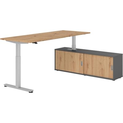 Hammerbacher, Schreibtisch, Sitz-Steh Kombi 200x80cm, Asteiche/Silber Hammerbacher, Schreibtisch, Sitz-Steh Kombi 200x80cm, Asteiche/Silber