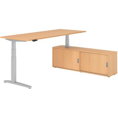 Hammerbacher, Schreibtisch, Sitz-Steh Kombi 200x80cm, Buche/Silber Hammerbacher, Schreibtisch, Sitz-Steh Kombi 200x80cm, Buche/Silber