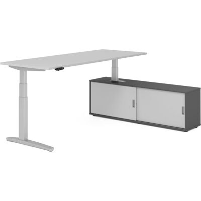 Hammerbacher, Schreibtisch, Sitz-Steh Kombi 200x80cm, Grau/Silber Hammerbacher, Schreibtisch, Sitz-Steh Kombi 200x80cm, Grau/Silber
